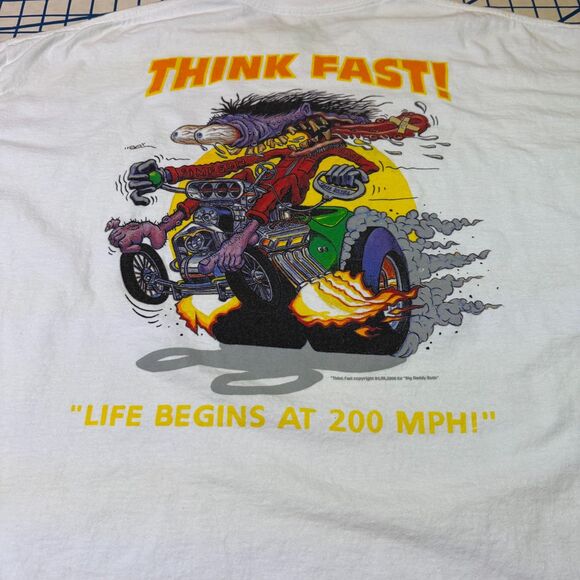 Rat Fink THINK FAST T-Shirt 2XL Ed Roth Hot Rod Drag Racing Big Daddy - Picture 9 of 12
